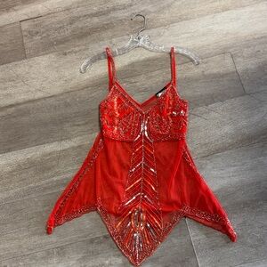 Stunning Red beaded and sequined Krishma Women's sheer Top.
